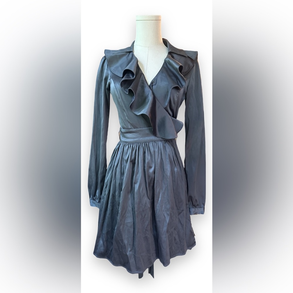 Double Zero Silver Satin Trench Style Dress, Sz S